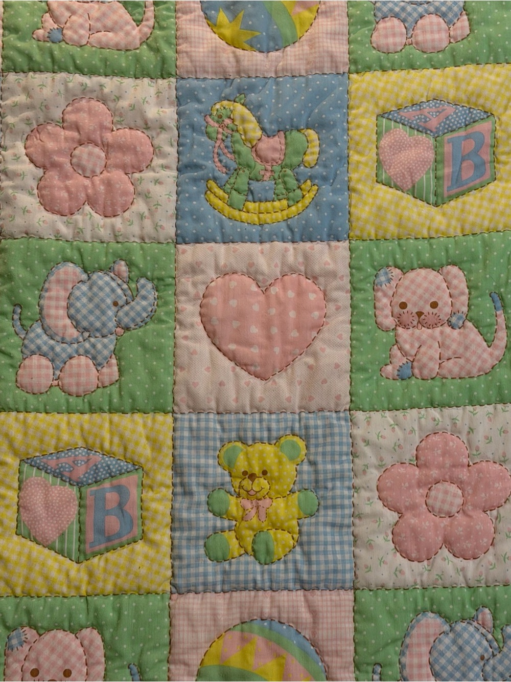 Pastel Block Patchwork Baby Crib Quilt Nursery Blanket Unisex Eyelet Lace Ruffle